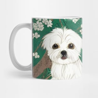 Cute Malshi Dog Shih Tzu Maltese Crusty White Dog Puppy in Garden Mug